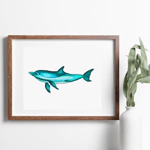 Dolphin - Watercolor Dolphin - Watercolor Art Print - Watercolor Print - Teal - Dolphin Print - Teal Dolphin - Wall Art - Dolphin Print