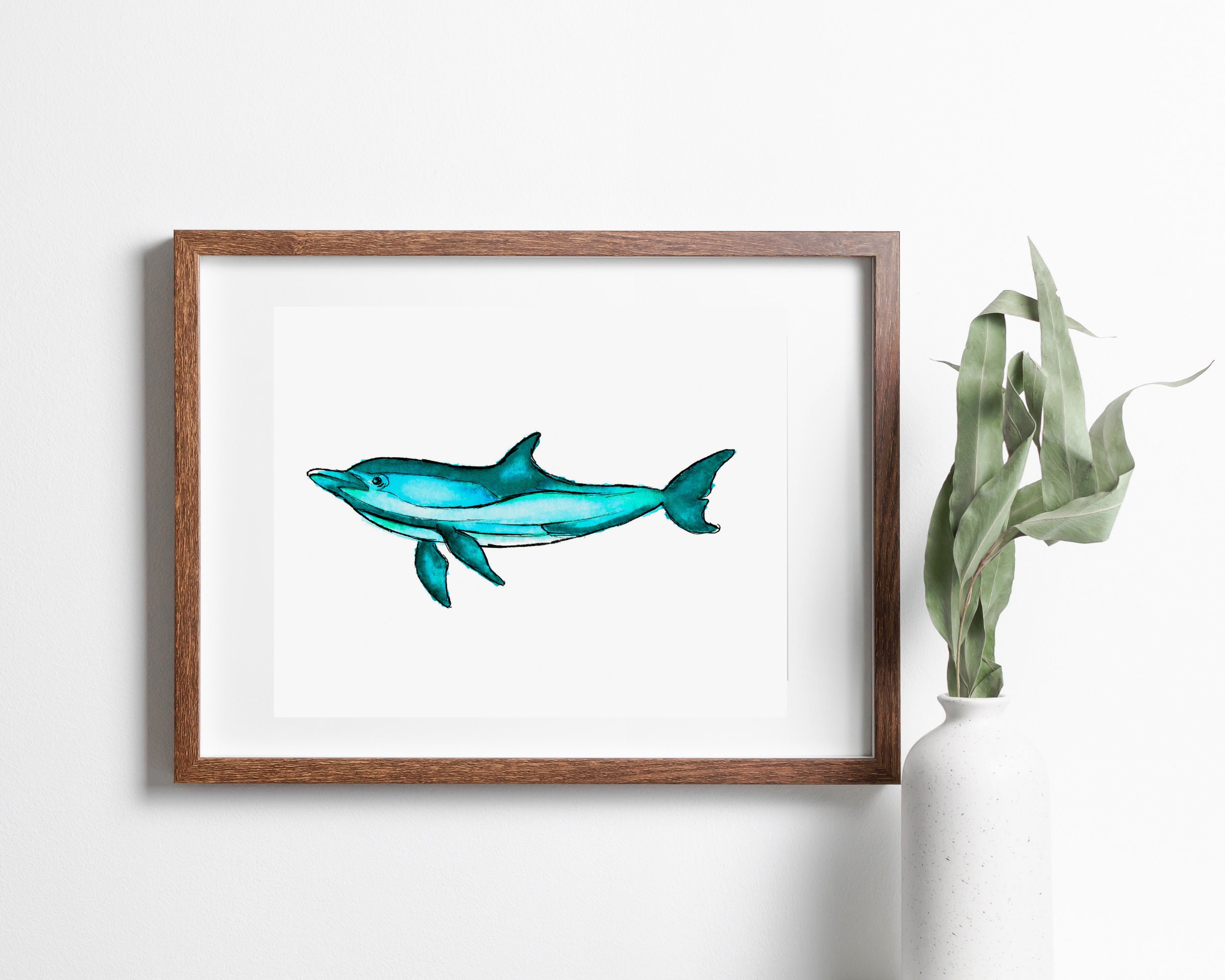 Dolphin Watercolor Dolphin Watercolor Art Print Watercolor Print Teal ...