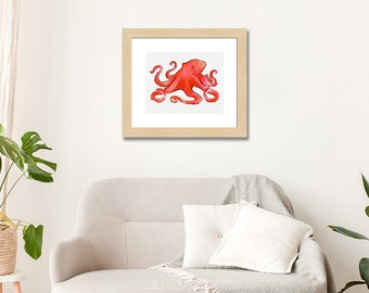 Pulpo, Pulpo de acuarela, Impresión de pulpo, Arte de acuarela, Bajo el mar, Decoración de la habitación del niño, Imprimible, Arte de pared descargable digital INSTANTE