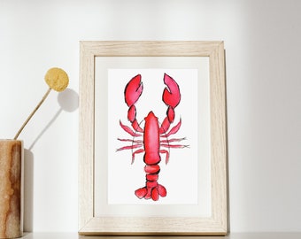 Watercolor Lobster Print - Lobster - Red - Nautical Art - Art Print - Beachy Art - Home Decor - Lobster Print - Wall Art - Lobster Art
