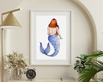 Watercolor Mermaid Art Print, Ocean Inspired Decor, Wall Art, Mermaid Art, Mermaidcore, Beach House Decor, Unframed Wall Art