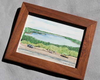 Original Watercolor Painting, Handmade Mahogany Frame, 5x7, Hand Painted, Handmade Frame, Cape Cod, Watercolor, Beach House Decor, Lake, Art