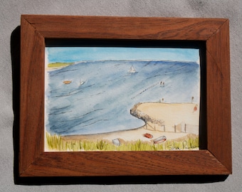 Original Watercolor Painting, Handmade Mahogany Frame, 5x7, Hand Painted, Handmade Frame, Cape Cod, Watercolor, Beach House Decor, Beach,Art