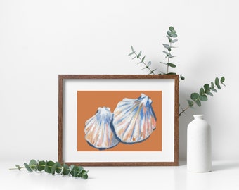 Acrylic Art Print - Seashells - Shells - Summer - Beach - Wall Art - Art Print - Coastal - Nautical - Home Decor - Orange - 5x7 - Art