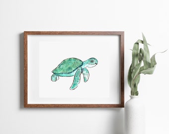 Watercolor Turtle Print - Sea Turtle - Green - Coastal - Art Print - Wall Art - Nautical - Watercolor Art Print - Watercolor Print - Art