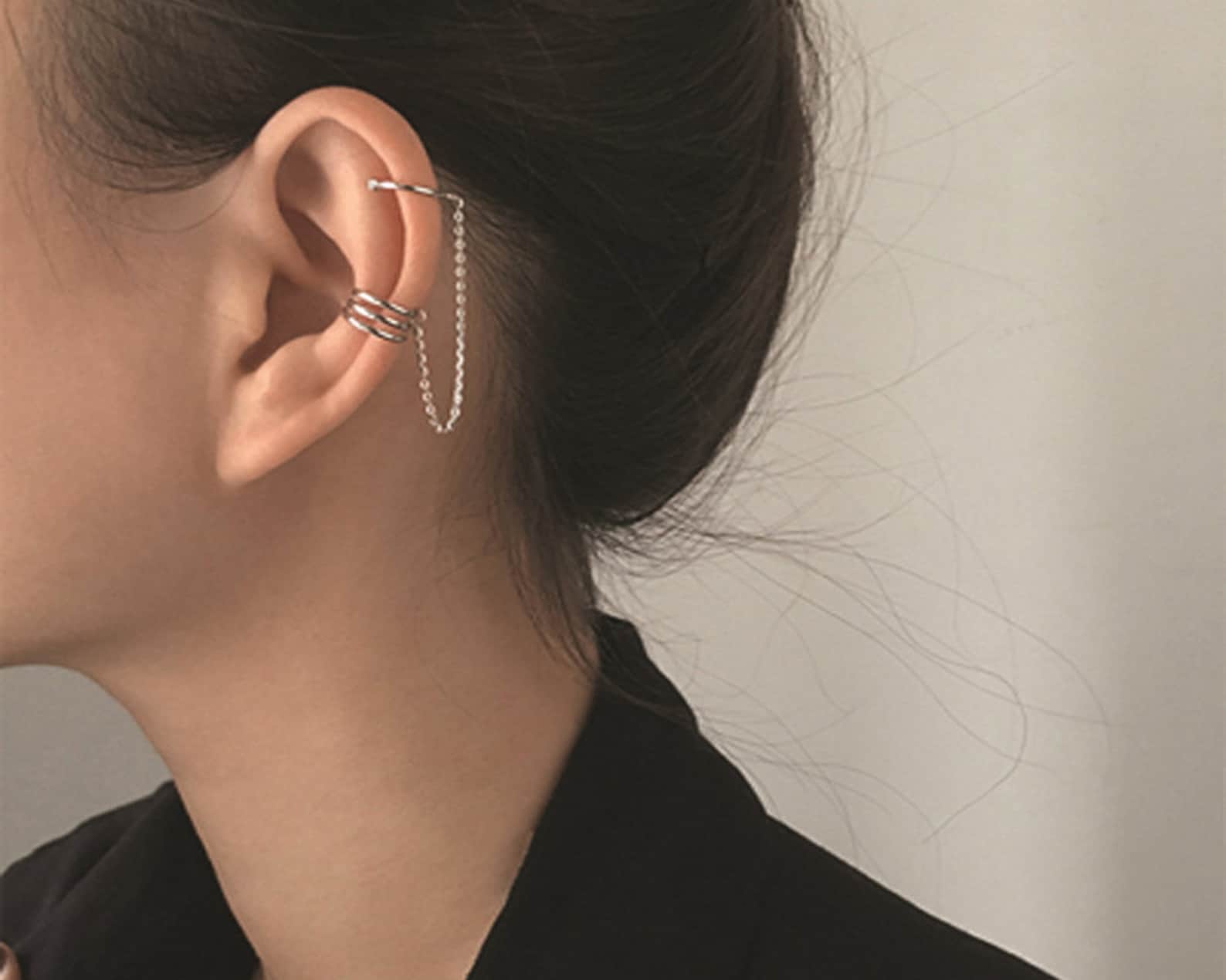 DK 100 Genuine 925 Sterling Silver Korean 3 Tiers Ear Cuff Etsy