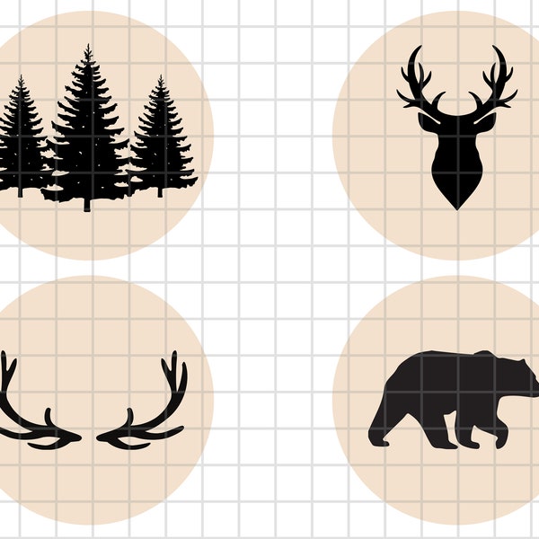 Wood Coaster SVG Template, Antlers, Deer, Hunting, Bear, Cabin, Woods SVG - Outdoor, Sticker Png, T-Shirt Svg, Silhouette , Svg for Cricut