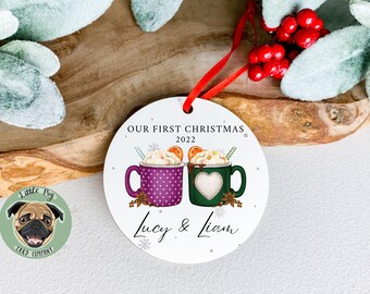 Our First Christmas Bauble , Personalised Couples Mug Ceramic Bauble, Couple Christmas Gift