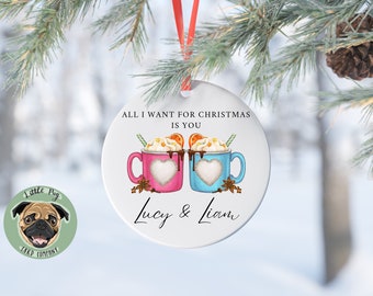 Personalised Couples Mug Ceramic Bauble, All I Want For Christmas Is You, Couple Christmas Gift