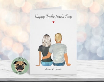 Personalised Valentine's Card, Anniversary Card For Boyfriend, Valentines Card For Girlfriend, Personalized Couple Card, Couple Illustration