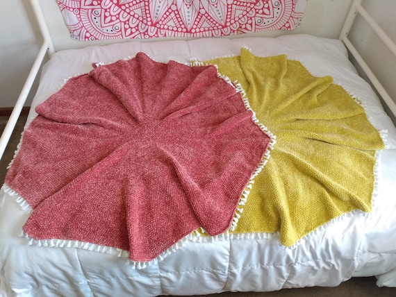 Round Velvet chenille Throw With Tassels. One in Joyful Gold. One