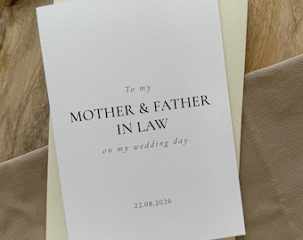 To My Mother and Father in Law on my Wedding Day Card, Personalised