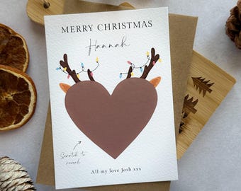 Personalised Christmas Reindeer Scratch to Reveal Surprise Card, Stocking Filler Gift
