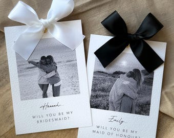Personalised Bridesmaid or Maid of Honour Photo Proposal Cards with Satin Bow