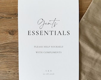 Gents Toiletries Wedding Sign: Personalised, Printed, Optional Easel