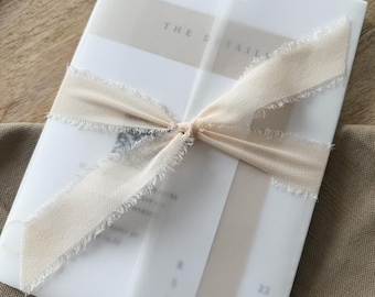 Stacked Wedding Invitation Suite with Chiffon Ribbon and Vellum