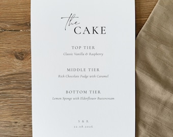 Cake Menu Wedding Sign: Personalised, Printed, Optional Easel