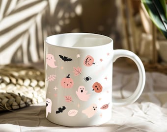 Tazas de Halloween con fantasmas y calabazas espeluznantes y adorables, regalo para el anfitrión, regalo para amantes de los libros, taza de fantasmas, decoraciones de otoño, decoración de cafeterías.