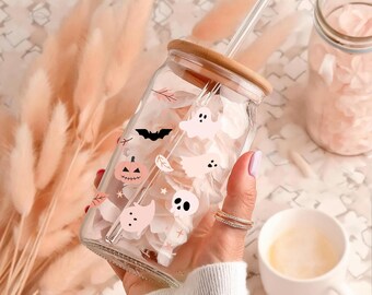 Vaso fantasmal personalizado, regalo para compañeros de trabajo, vaso de Halloween, vaso de café helado, vasos personalizados, temporada acogedora