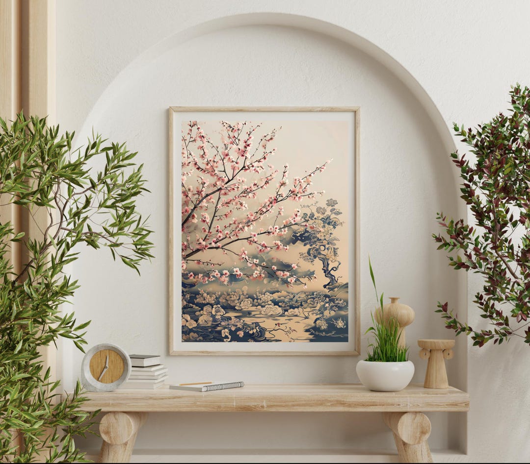 Digital Cherry Blossom Chinoiserie Wall Art, Chinoiserie Print, Japandi ...