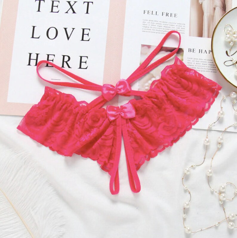 Crotchless Lace Panties with Bows Etsy