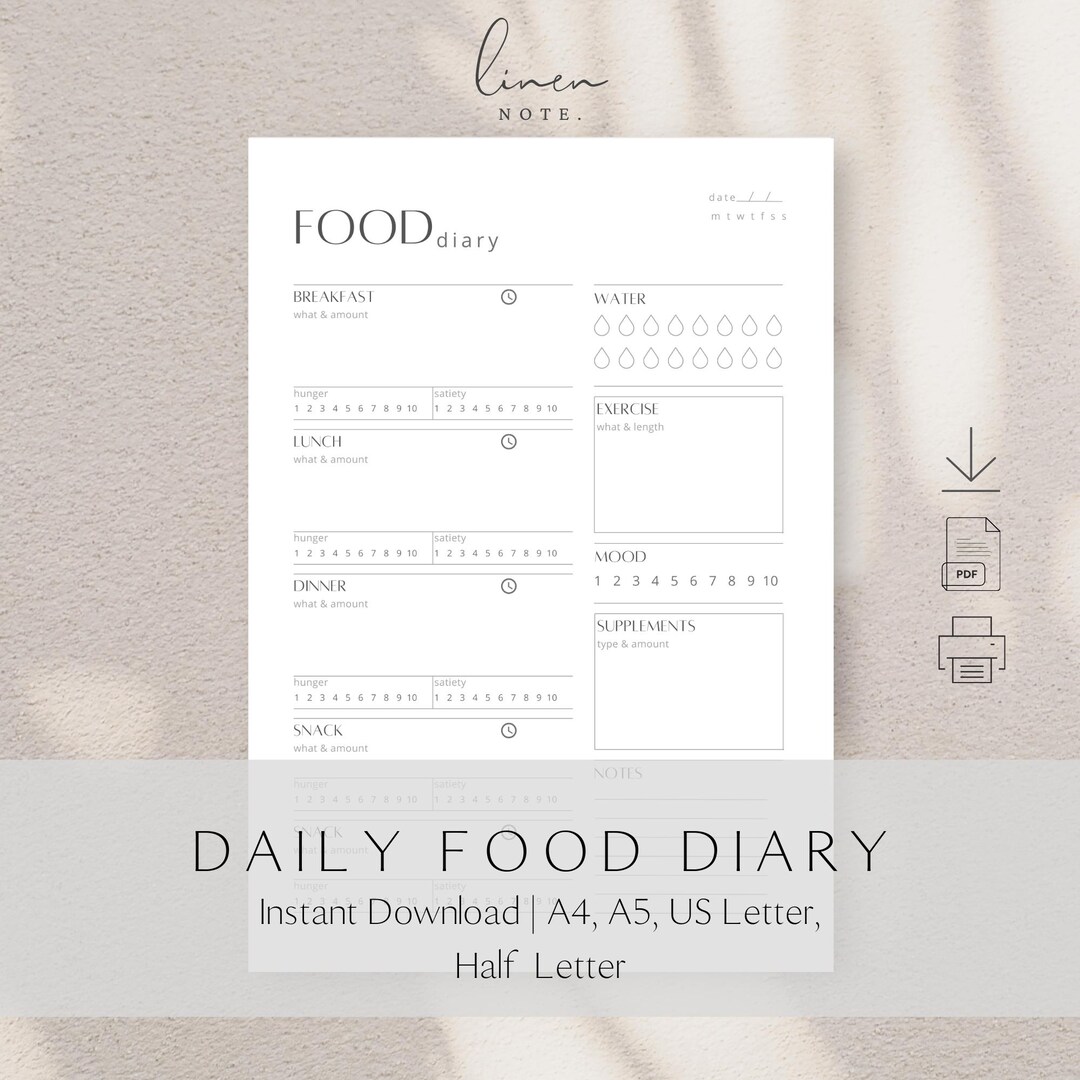 Minimalist Daily Food Diary - Printable - Etsy