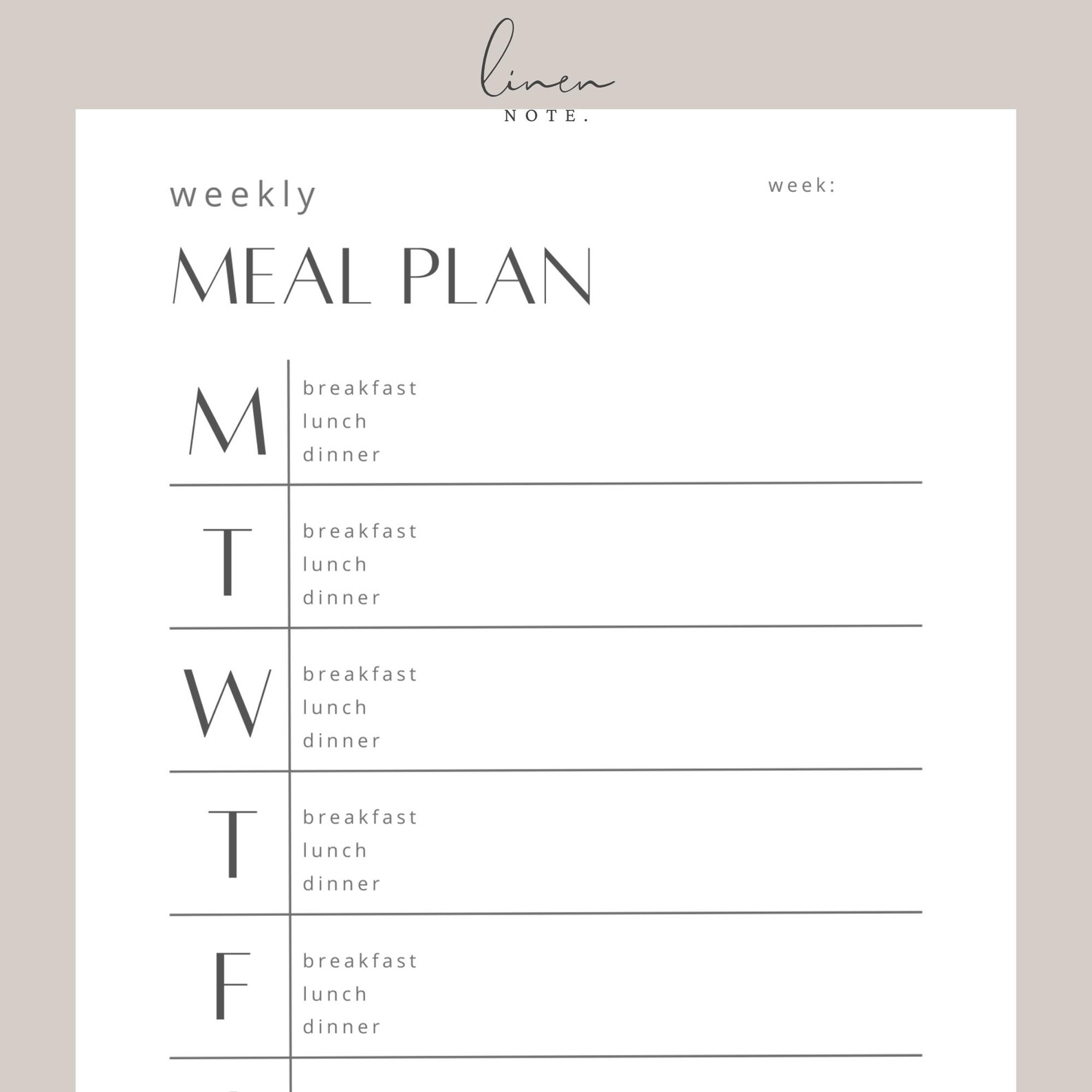 Minimalist Weekly Meal Planner - Printable - Etsy