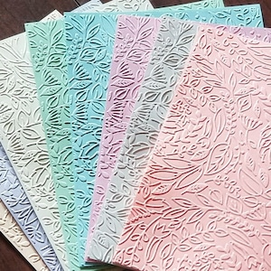 10 Pastel Embossed Flower Background Cardstock, Junk Journal Embossed Paper, Flower Card Topper, Flower Card Front, Embossed Mixed Media