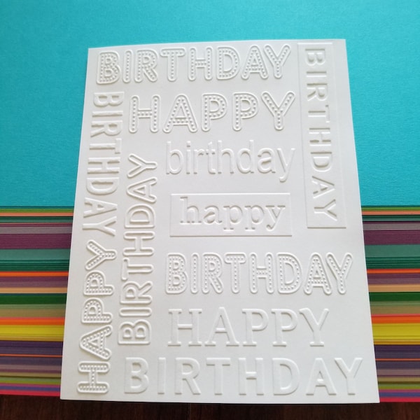 10 Embossed Happy Birthday Card Toppers | Embossed Background Sheets | Embossed Card Fronts