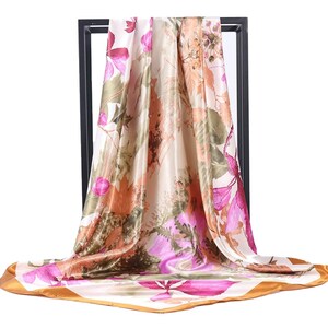 Autumn Leaves multi colors collage printed silky bandana colorful scarves hair wrap gift for women