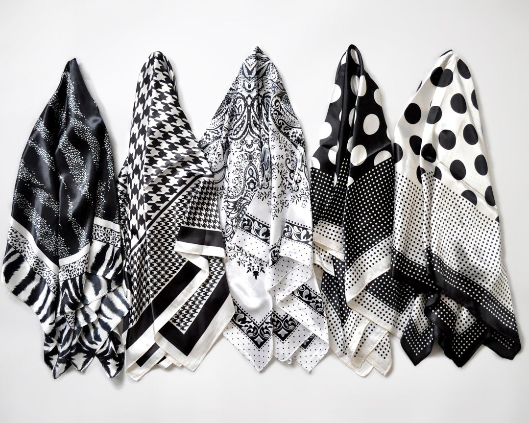Black and White Geometric Scarf, 90x90cm Square Scarf, Polka Dot Hijab ...