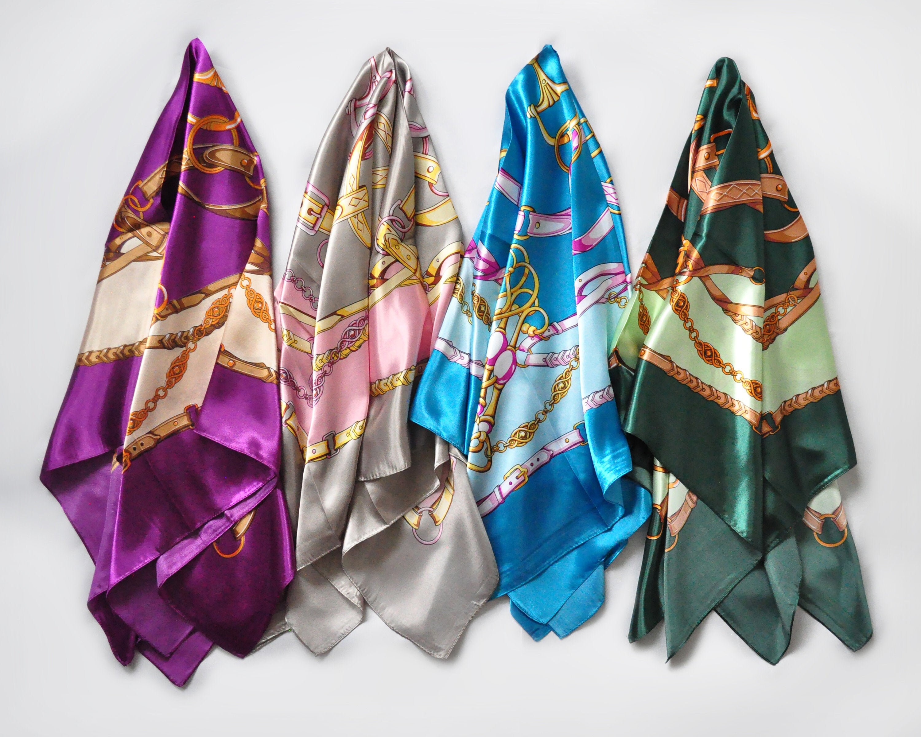 Elegant Green & Gold Chain Scarf Satin Polyester Neck Scarf Etsy