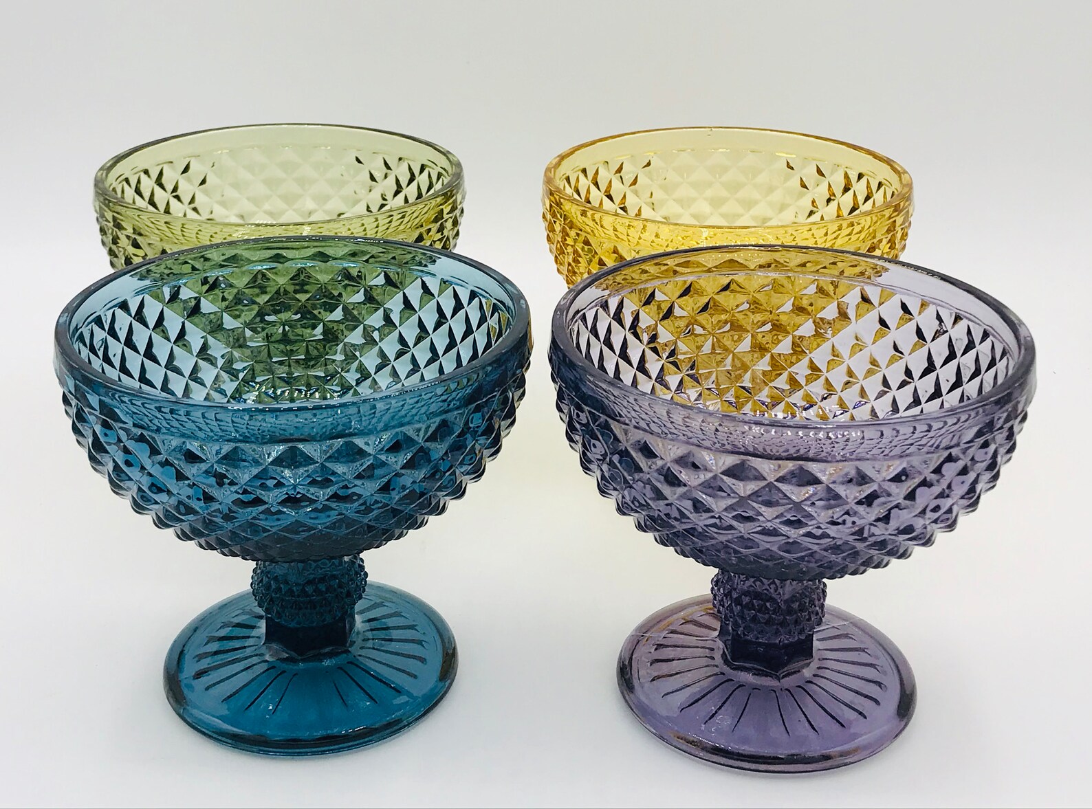 Vintage 4 Colored Glass Pedestal Dessert Dishes Set colorful Etsy