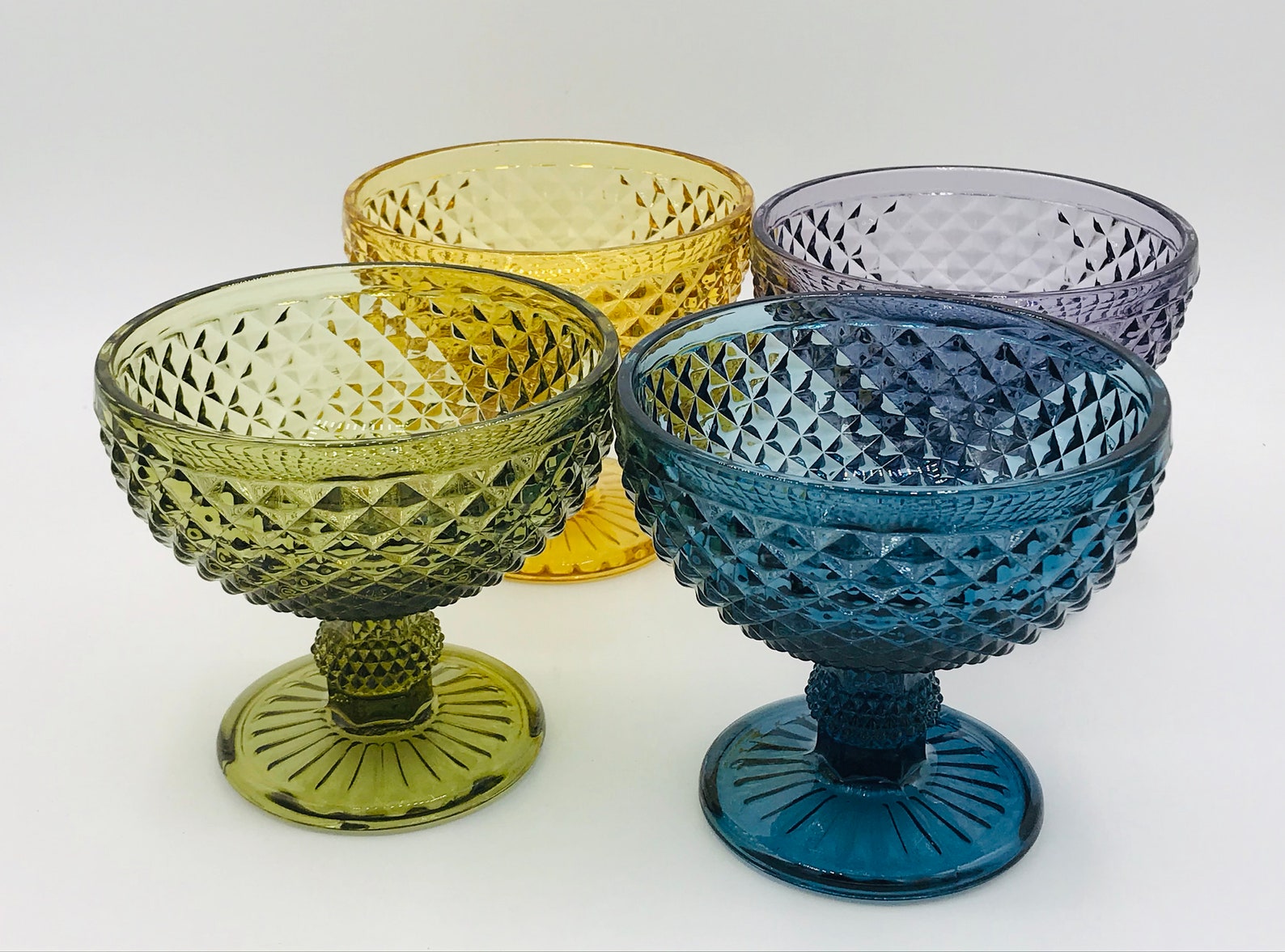 Vintage 4 Colored Glass Pedestal Dessert Dishes Set colorful Etsy