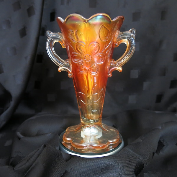 Vintage Iridescent Orange Sundae Glass/Vase - 15 1/2 cms high