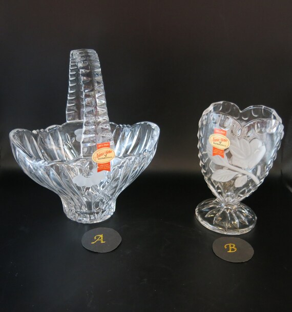Vintage Lead Crystal Basket and Heart Vase by Anna Hutte - Made in Germany - Choose Your Favourite