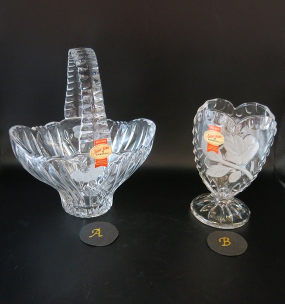 Vintage Lead Crystal Basket/heart Vase - Anna Hutte - Made in