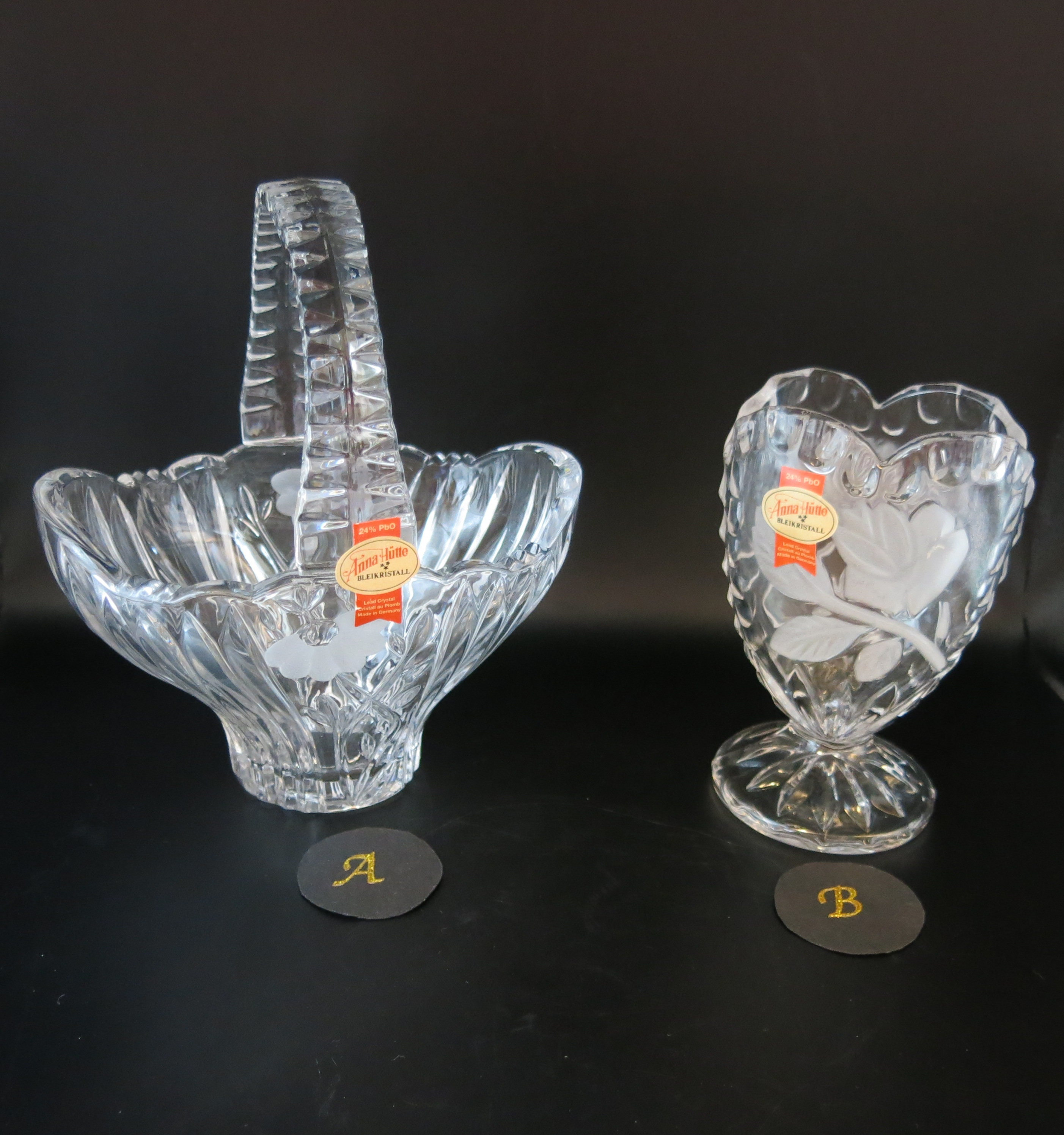 Vintage Lead Crystal Basket/heart Vase - Anna Hutte - Made in
