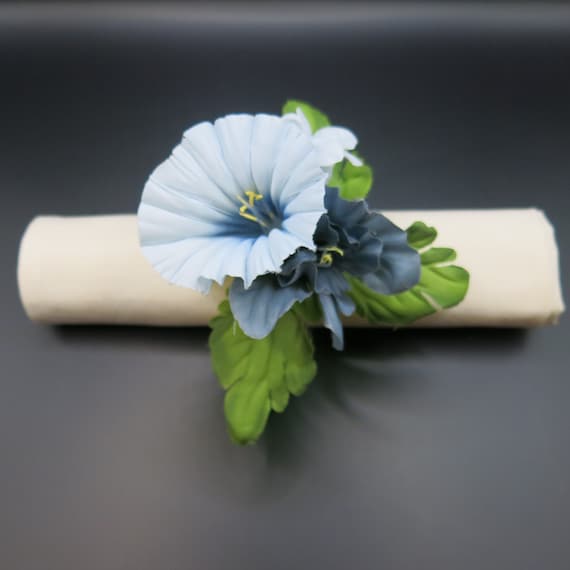 Blue - Artificial Flowers Napkin Rings - Wedding/Party/Favours x 6