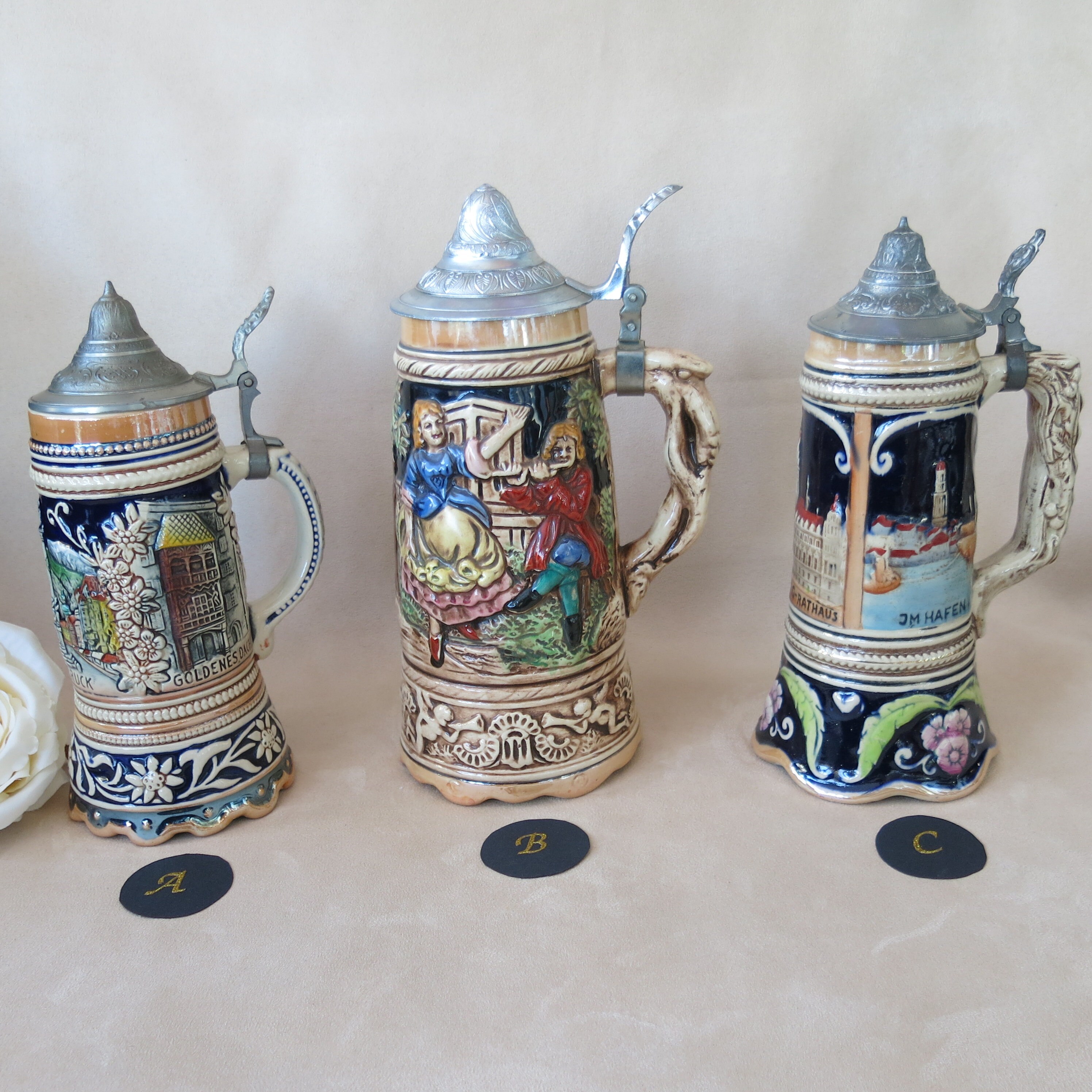 Vintage Austrian Steins With Pewter Lids Hand Painted Rare Etsy UK
