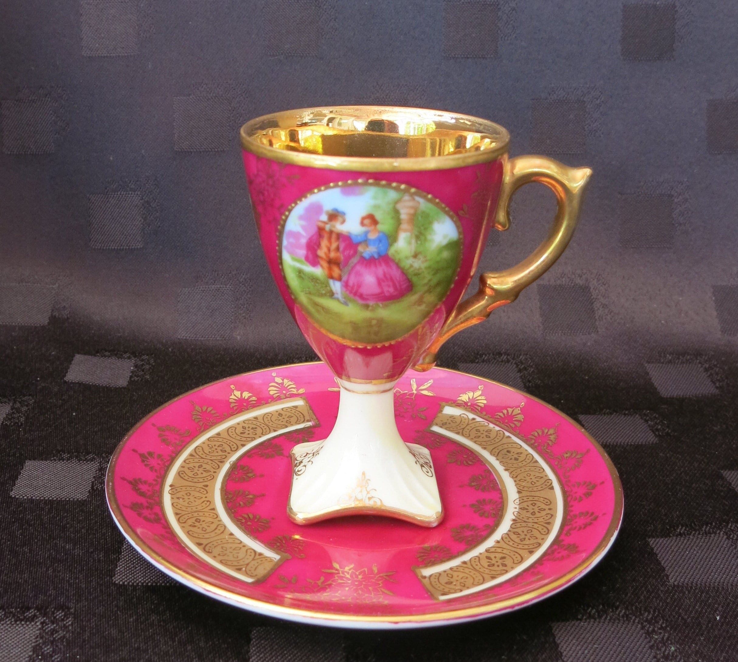 Lot De 6 Tasses à Café Et Soucoupes - Porcelaine Fraureuth Avec Argenture, Style 19ème Siècle