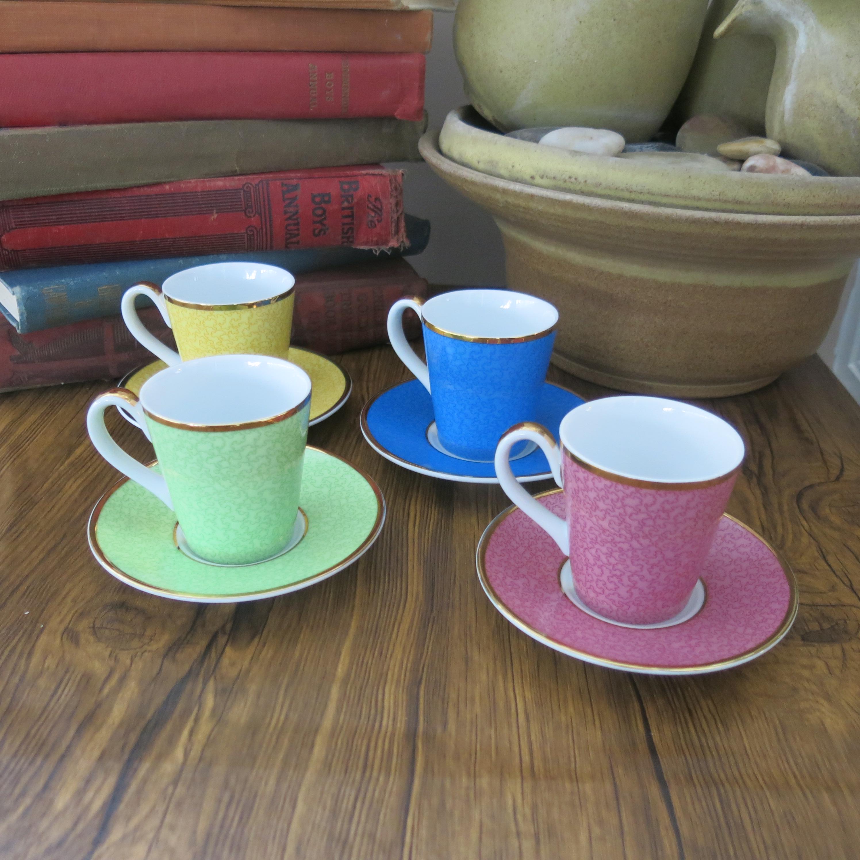 Vintage Royal Worcester Cups and Saucers Set: Queen's 80th