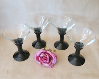 Martini Glasses Retro Oktett Bodum x 4 - Black Removeable Plastic Stem - Vintage