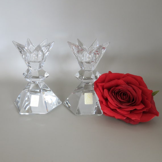 Pair of Vintage Nachtmann Cut Glass Candlestick Holders - Made in Germany