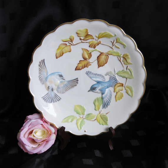 Vintage Royal Worcester - Limited Edition - "Cerulean Warblers & Beech 1980" part of the Birds of Dorothy Doughty Dessert Plates"