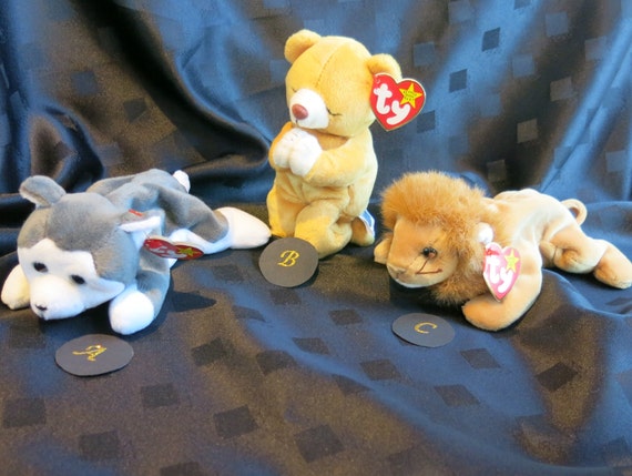 Original ty Beanie Babies - 1990s - Roary (Lion) - Hope (Bear) - Nanook (Dog - Huskie) - Collectible