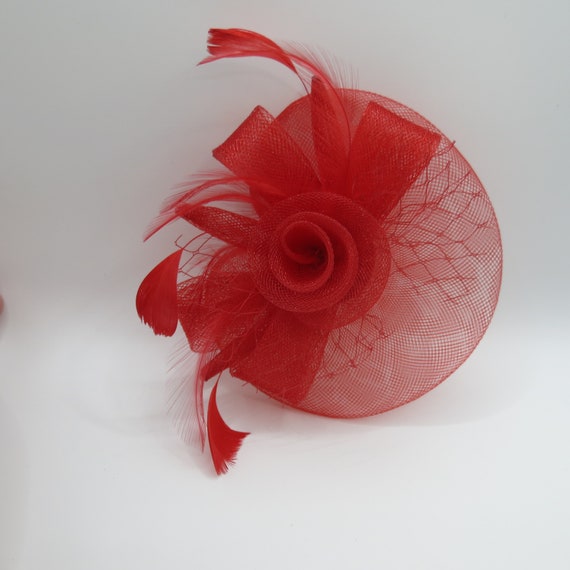 Fascinator Red Feather and Organza Beautiful Hair… - image 3