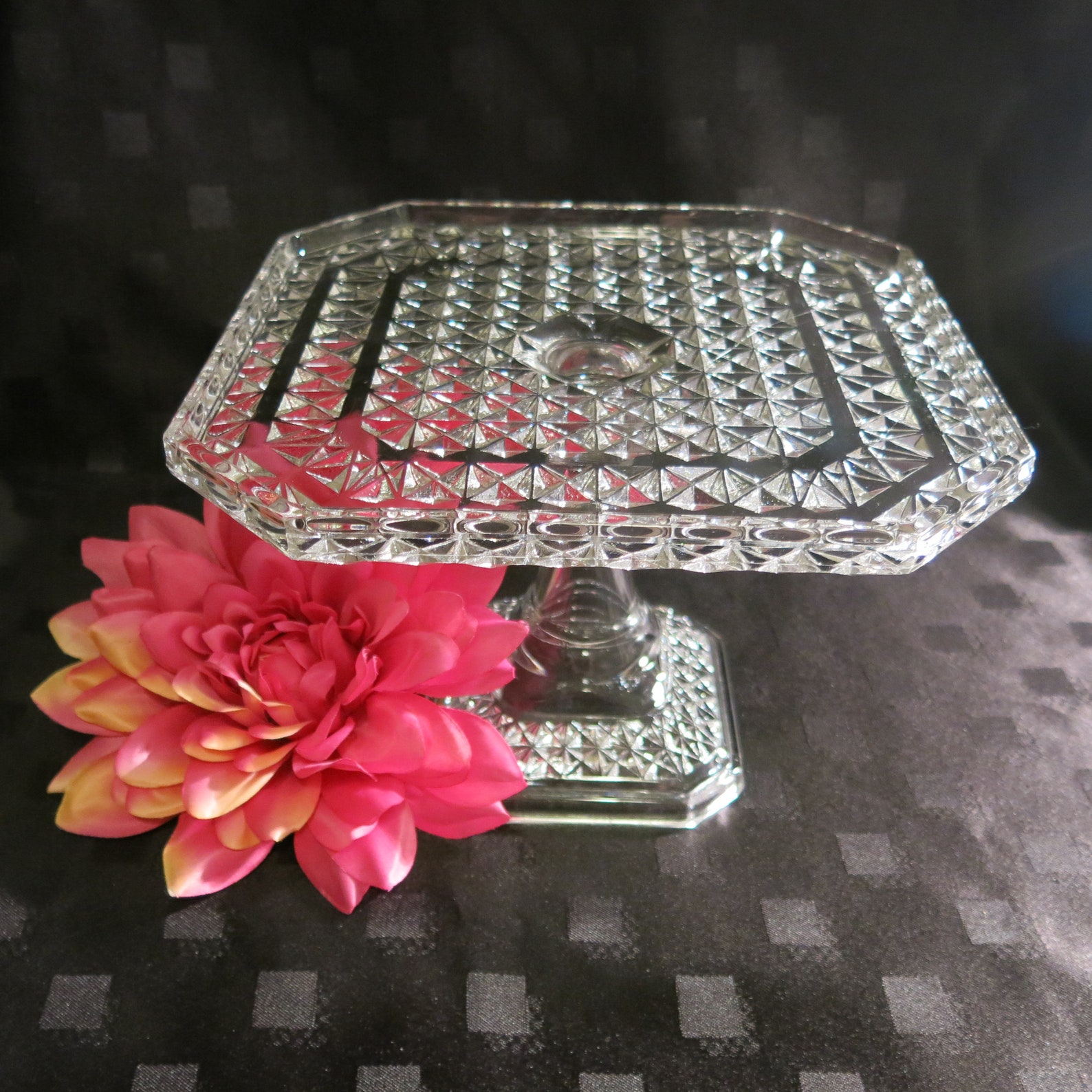 Vintage Patterned Lead Crystal Cake Stand 23 cms diameter Etsy