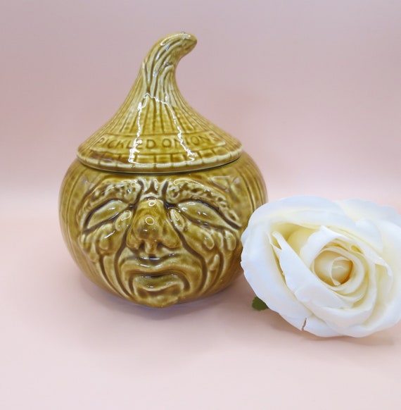 Vintage Pickled Onions Face Pot/Condiment Pot - Light Brown - Novelty Gift - Collectible