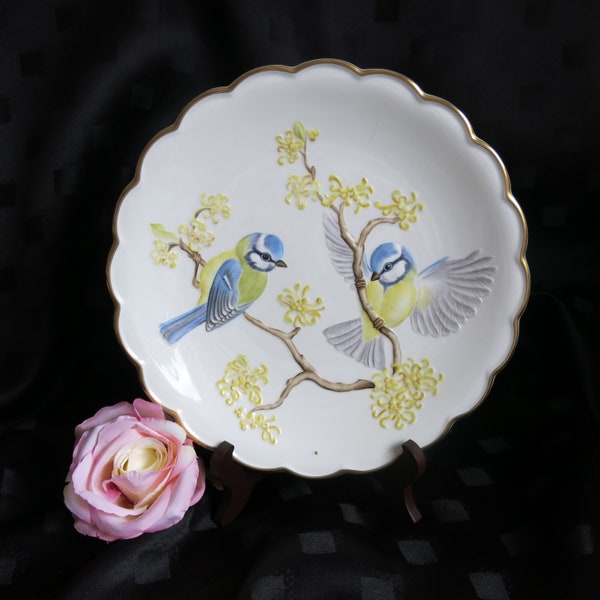 Bluetits & Witch Hazel 1978 plate part of the Birds of Dorothy Doughty Dessert Plates - Vintage Royal Worcester - Limited Edition - Rare
